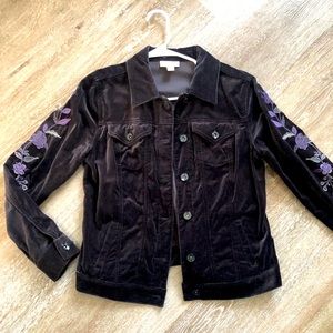 Style & Co Velvet Button-front Jacket w Embroidery Size Small